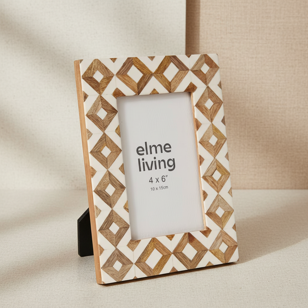 Manura 4x6 Photo Frame – White & Natural Geometric Frame