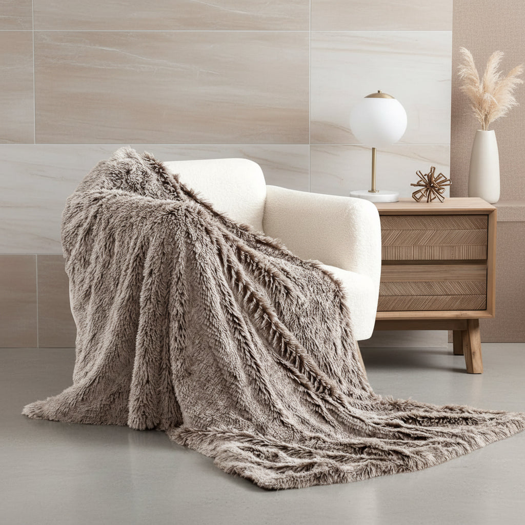 Luxe Faux Fur Throw Blanket - Chestnut