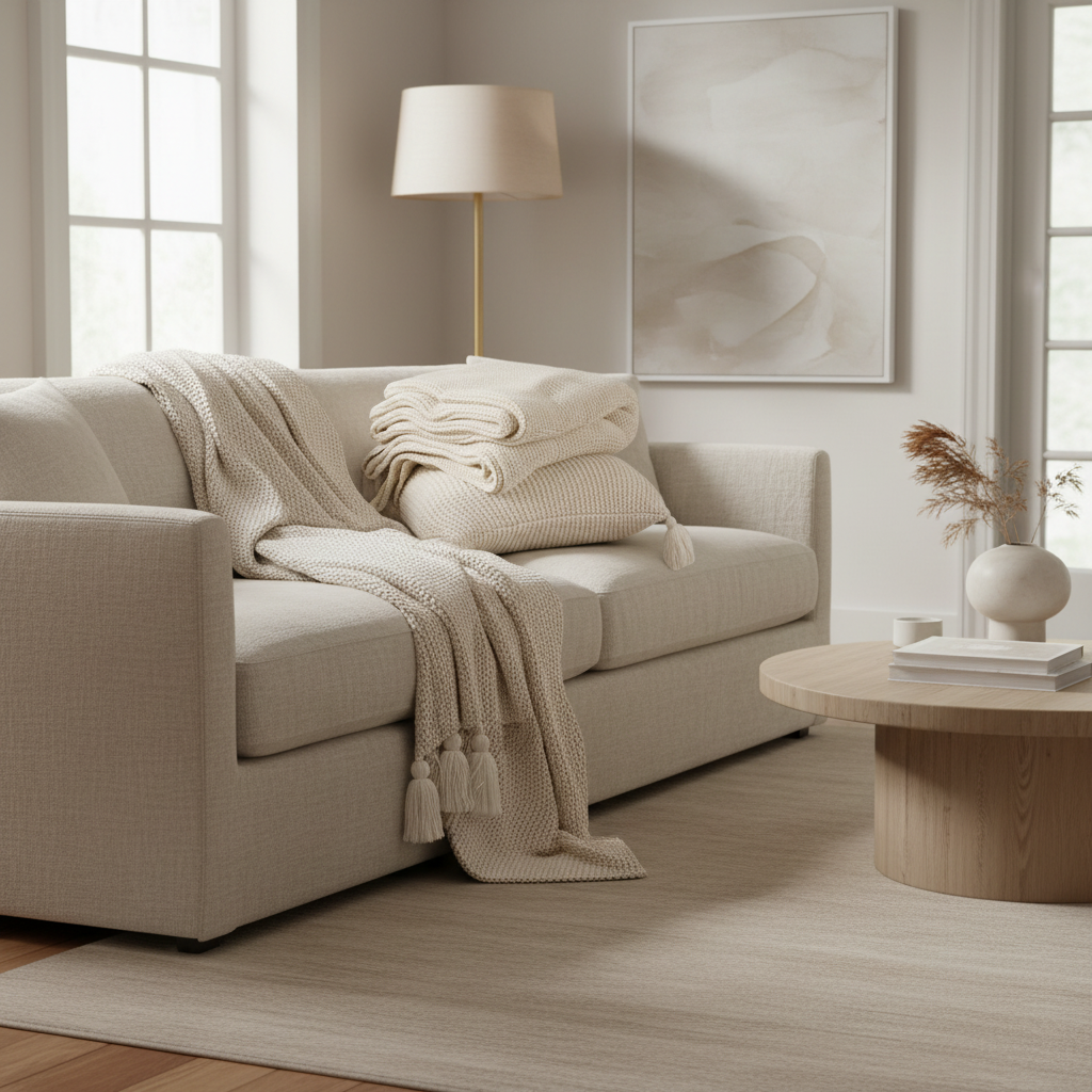 Chunky Knit Throw & Cushion Set - Beige