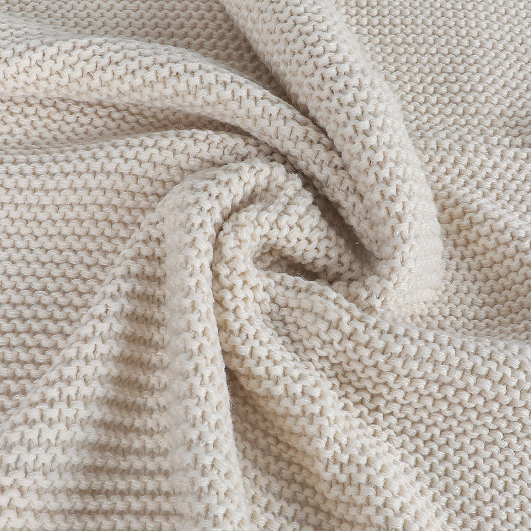 Chunky Knit Throw & Cushion Set - Beige
